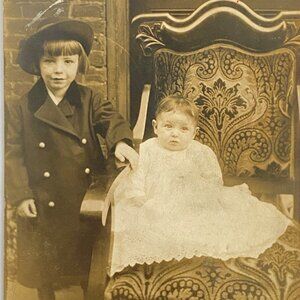 RPPC c1910 Girl and Baby Christening Gown Gel Silver CyKo Divided Back Postcard